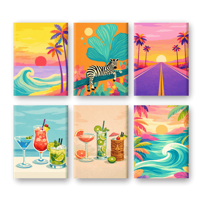6 Mini Paintings - Tropical Colors Set