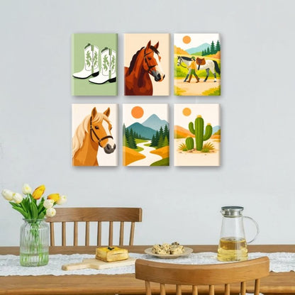 6 Mini Paintings - Horses Set