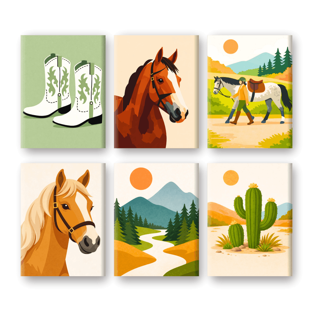 6 Mini Paintings - Horses Set