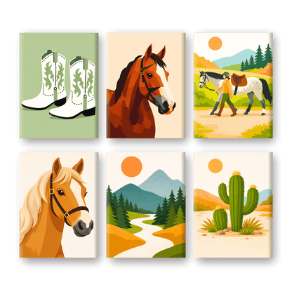 6 Mini Paintings - Horses Set