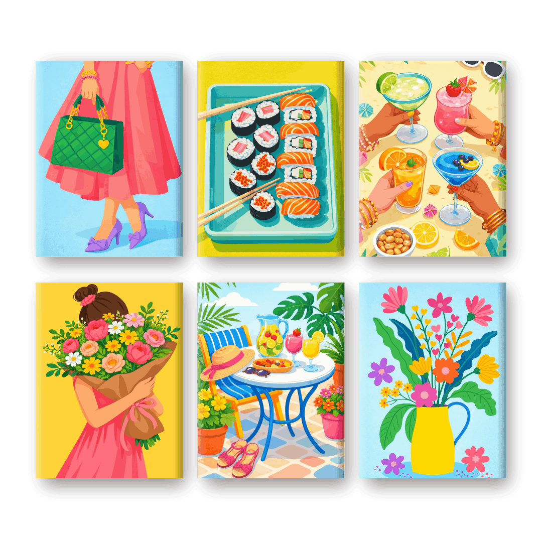 6 Mini Paintings - Colorful Spring Set