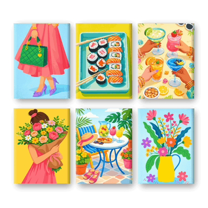 6 Mini Paintings - Colorful Spring Set