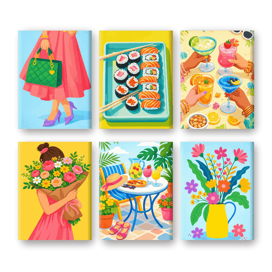 6 Mini Paintings - Colorful Spring Set