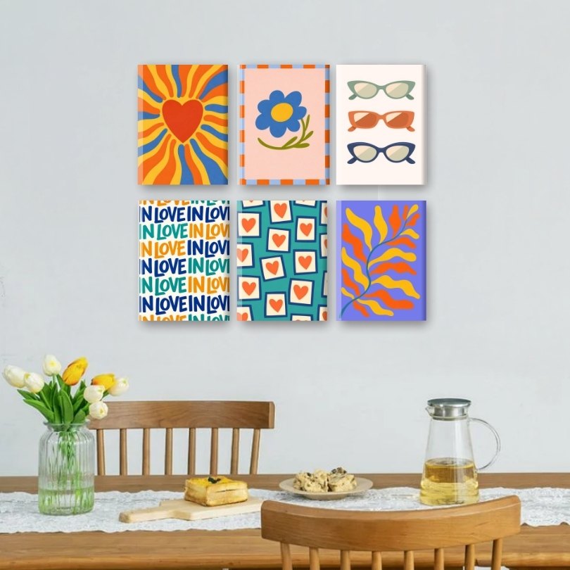 6 Mini Paintings - Retro Love Set