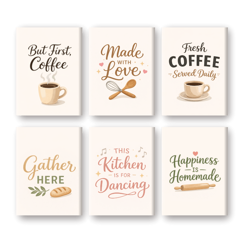 6 Mini Paintings - KItchen Quotes Set