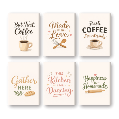 6 Mini Paintings - KItchen Quotes Set