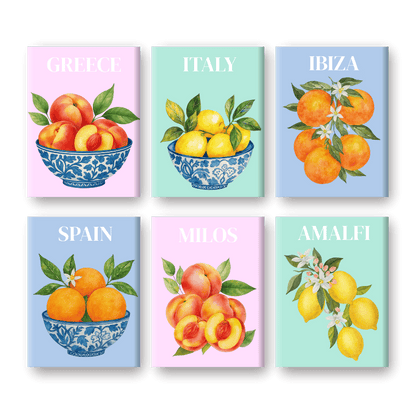 6 Mini Paintings - Mediterranean Fruit Set