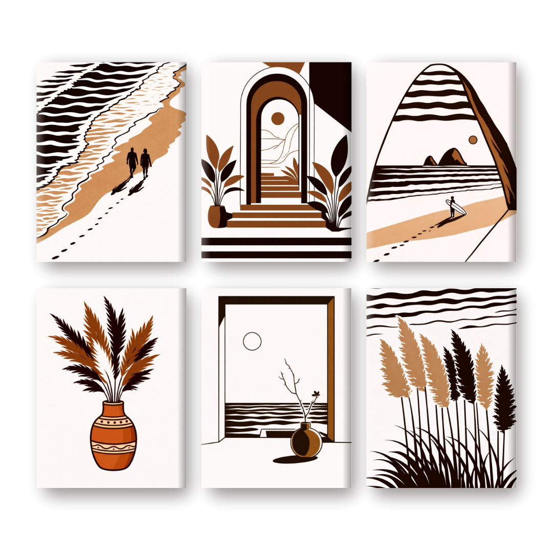 6 Mini Paintings - Modern Ocean Set