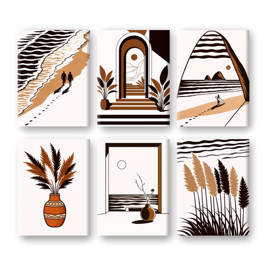 6 Mini Paintings - Modern Ocean Set