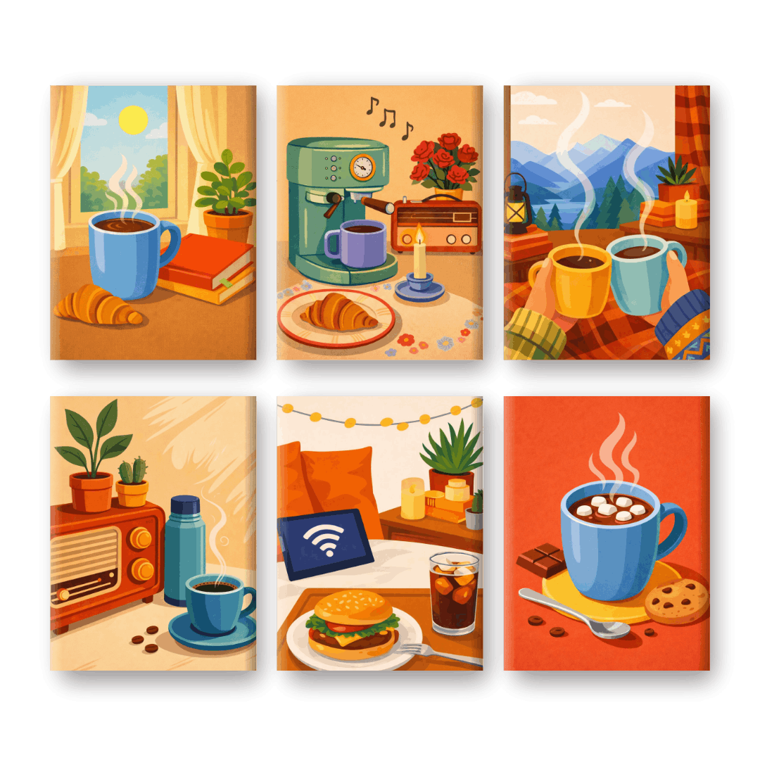 6 Mini Paintings - Morning Coffee Set
