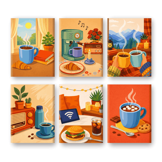 6 Mini Paintings - Morning Coffee Set