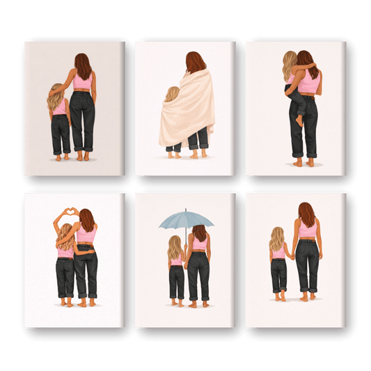 6 Mini Paintings - Mother & Daughter Love Set