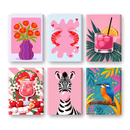 6 Mini Paintings - Pastel Pop Art Set