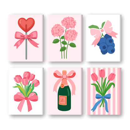 6 Mini Paintings - Pink Aesthetics Set