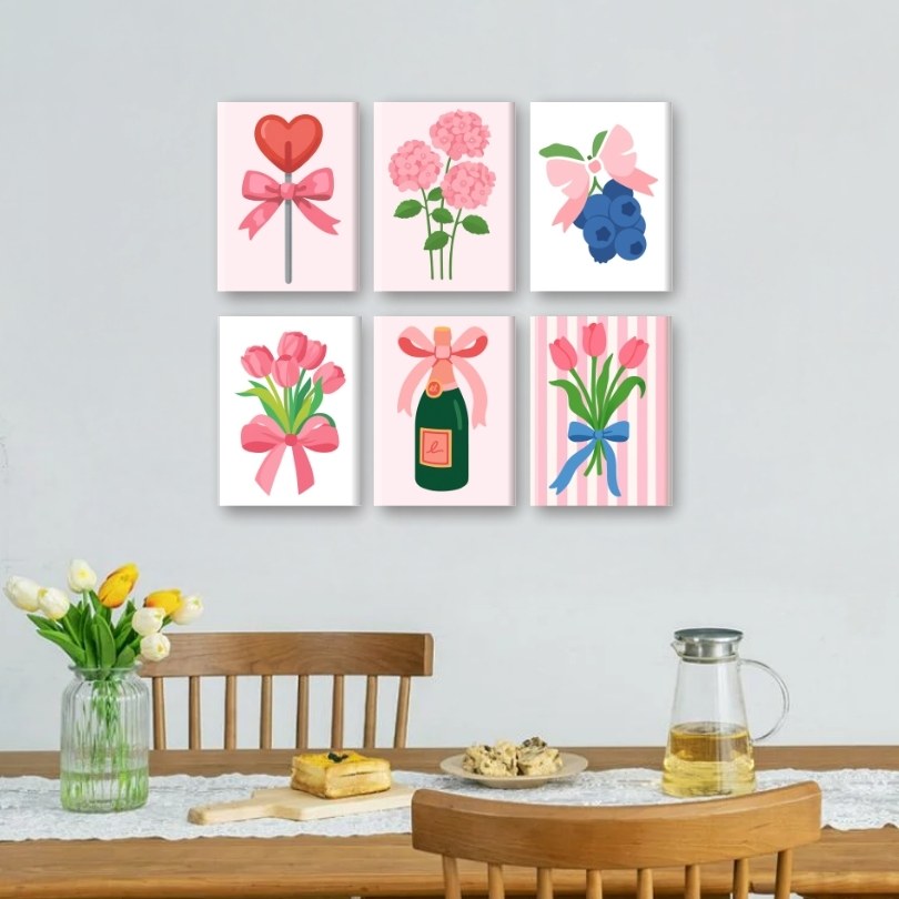 6 Mini Paintings - Pink Aesthetics Set