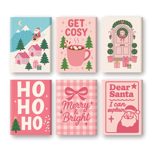 6 Mini Paintings - Pink Christmas Set