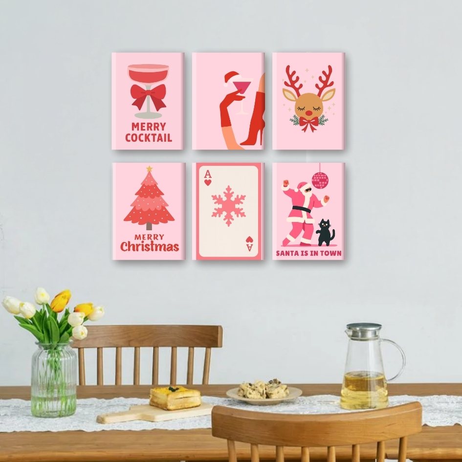 6 Mini Paintings - Pink Vibes Christmas Set