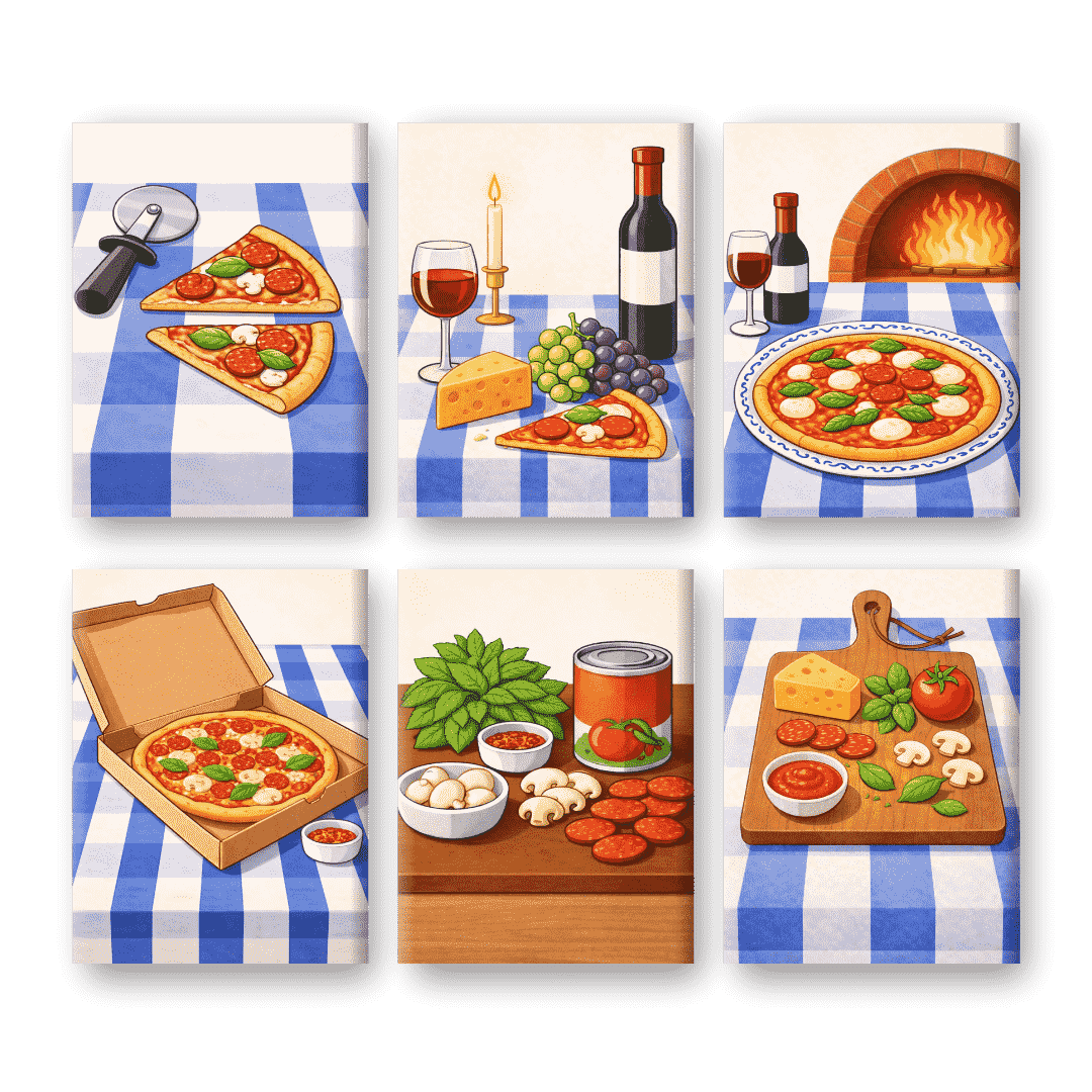 6 Mini Paintings - Pizza Dinner Set