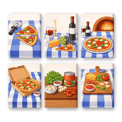 6 Mini Paintings - Pizza Dinner Set