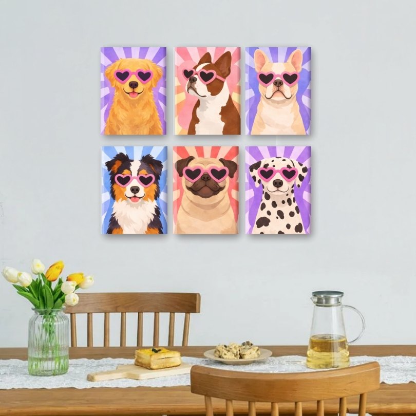 6 Mini Paintings - Pop Art Puppies Set