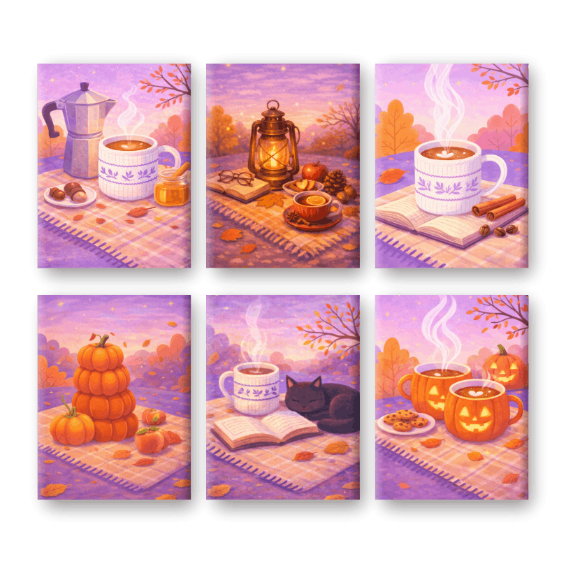 6 Mini Paintings - Pumpkin Spice Picnic Set
