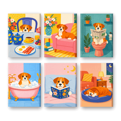 6 Mini Paintings - Puppy Routine Set