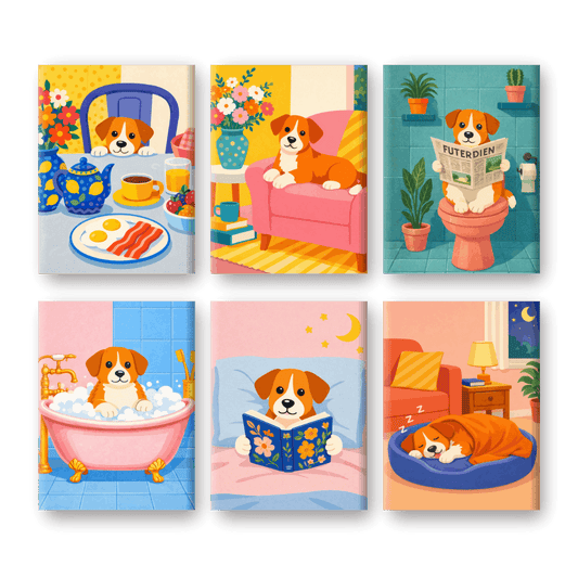 6 Mini Paintings - Puppy Routine Set