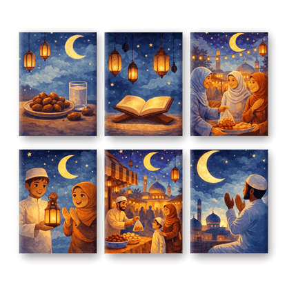 6 Mini Paintings - Ramadan Evenings Set