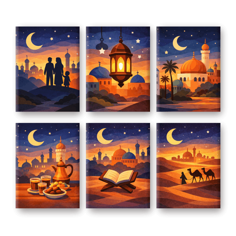 6 Mini Paintings - Ramadan Night Set