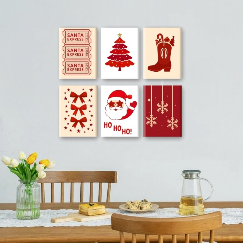 6 Mini Paintings - Red Christmas Set