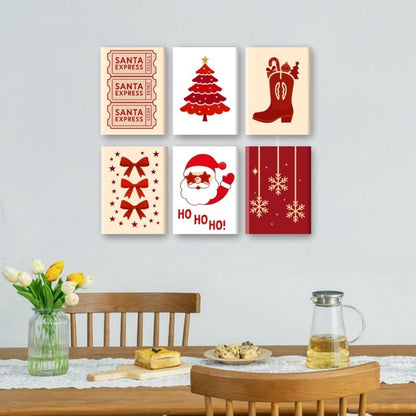 6 Mini Paintings - Red Christmas Set