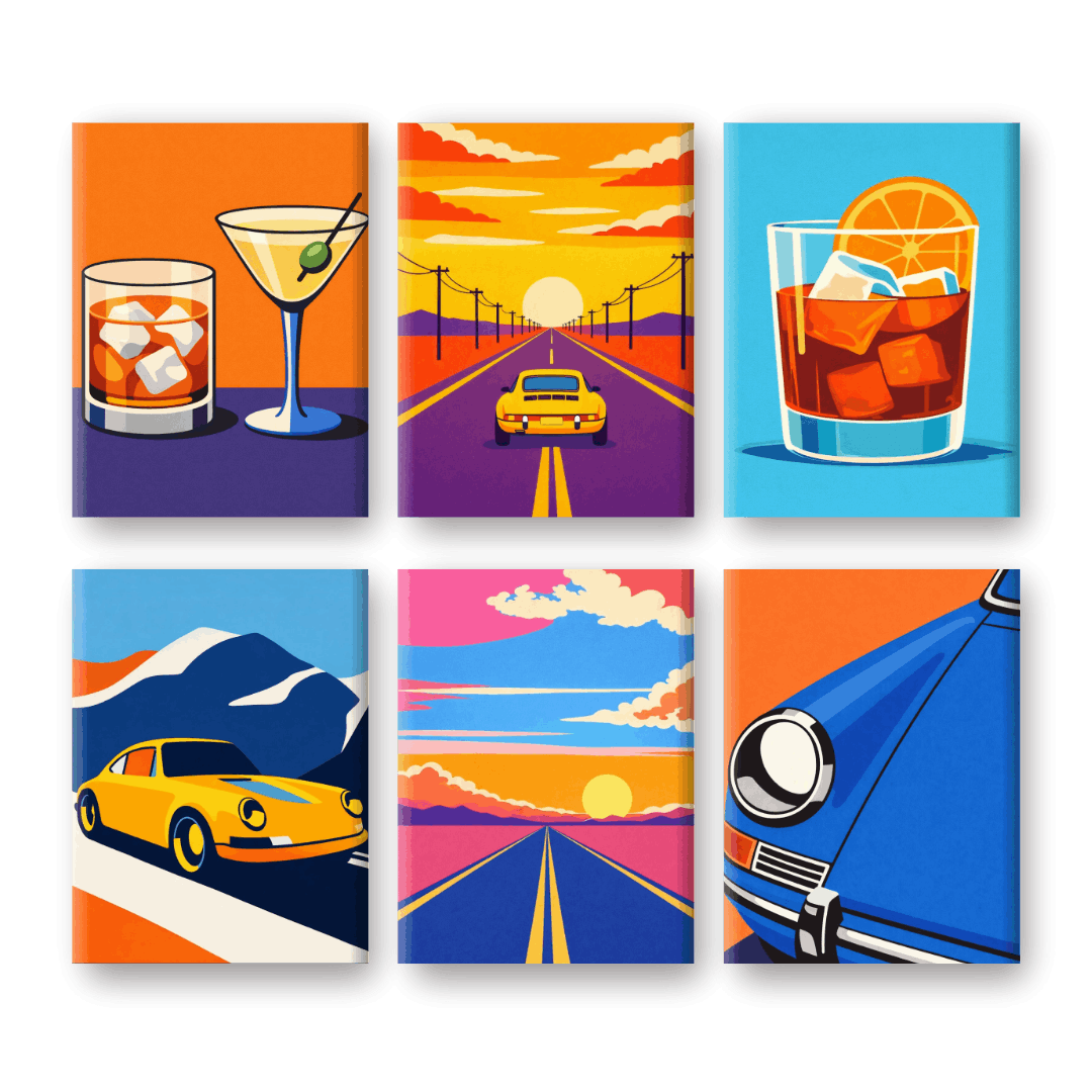 6 Mini Paintings - Road Trips & Drinks Set