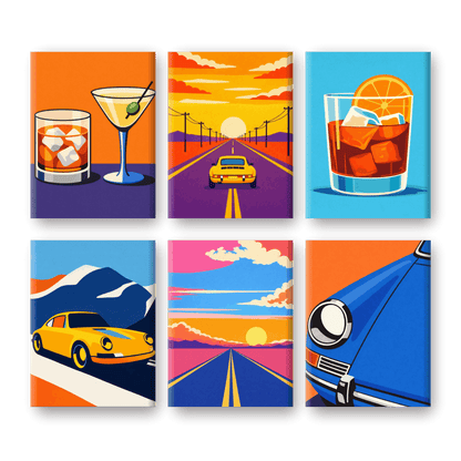 6 Mini Paintings - Road Trips & Drinks Set