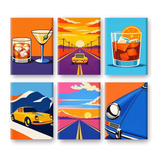 6 Mini Paintings - Road Trips & Drinks Set