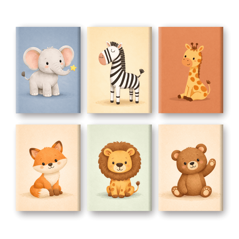 6 Mini Paintings - Safari Friends Set