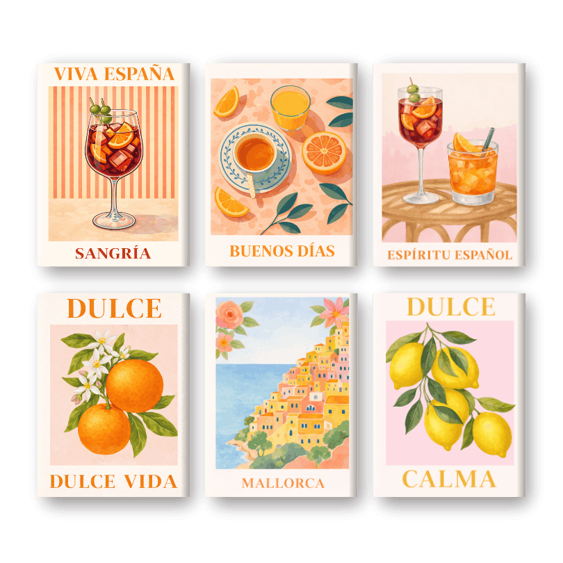 6 Mini Paintings - Spanish Dulce Vida Set
