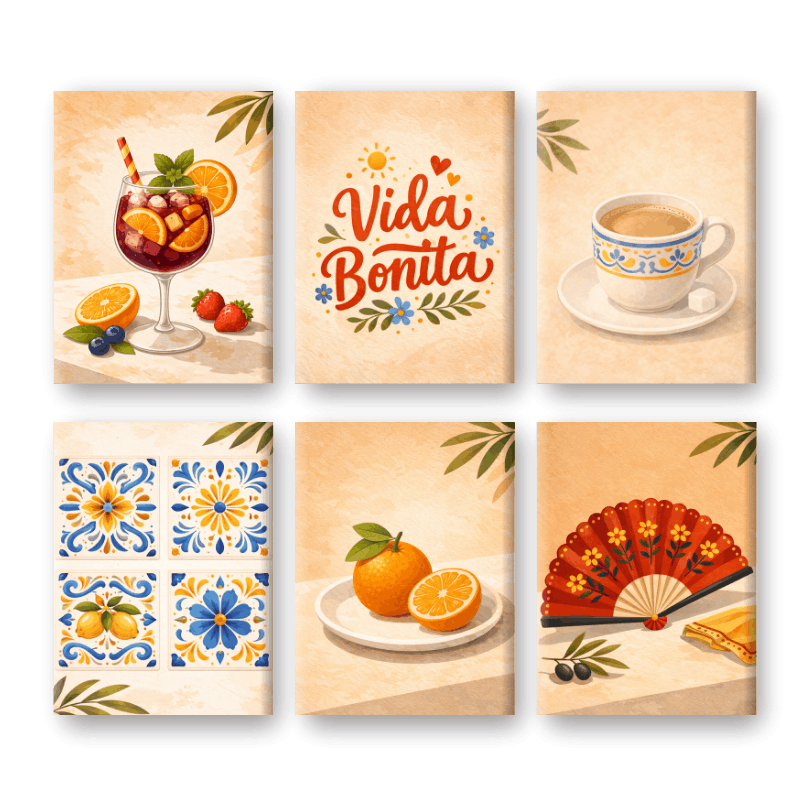 6 Mini Paintings - Spanish Vida Bonita Set