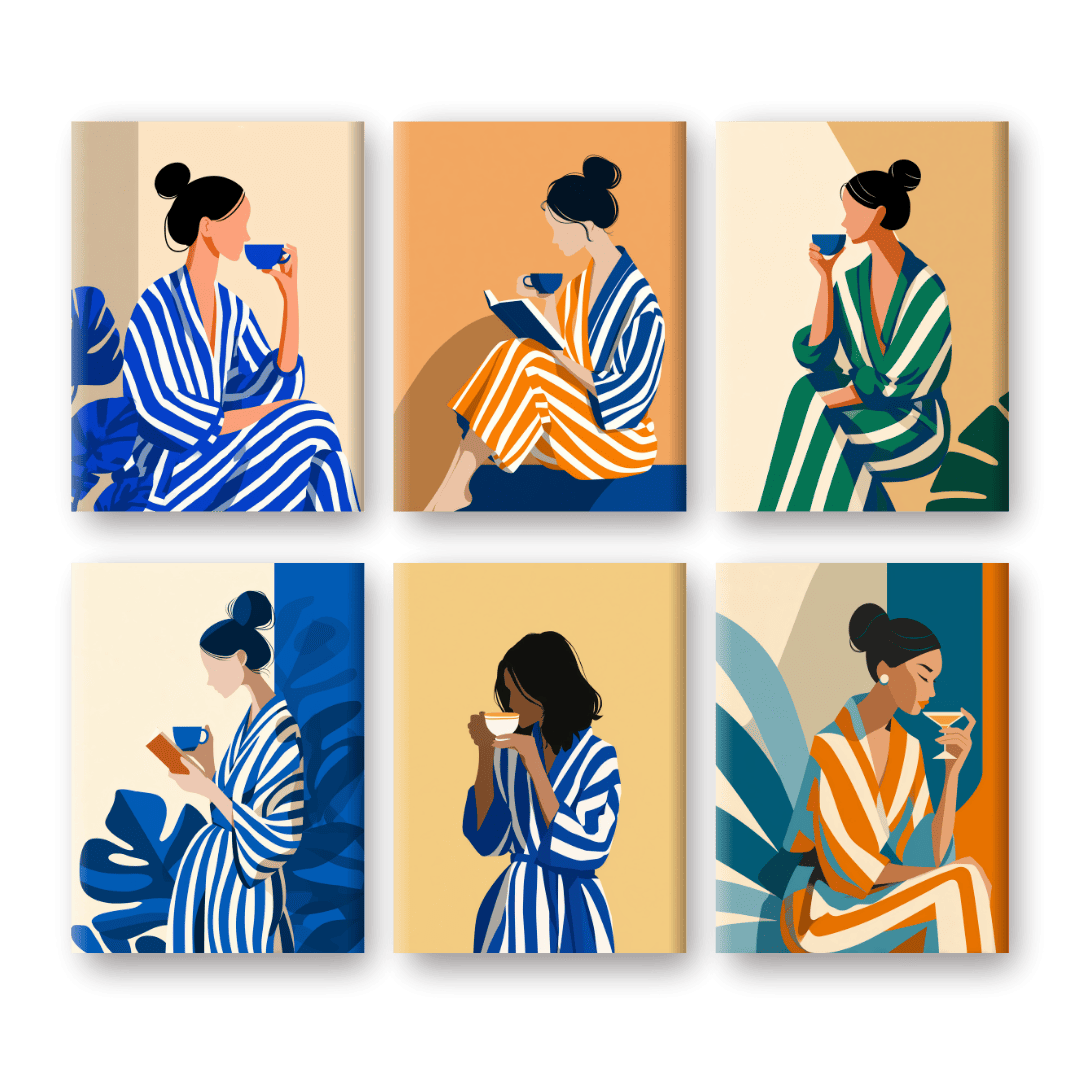 6 Mini Paintings - Striped Woman Set
