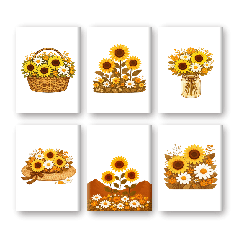 6 Mini Paintings - Sunflowers Set