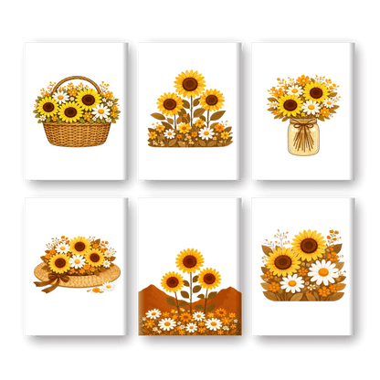 6 Mini Paintings - Sunflowers Set
