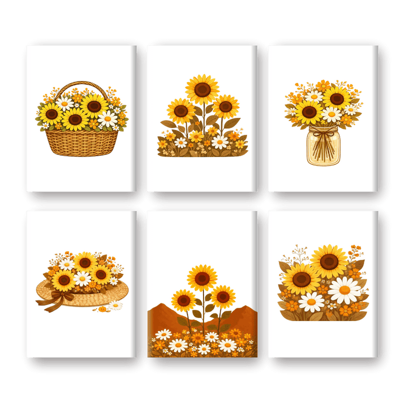 6 Mini Paintings - Sunflowers Set