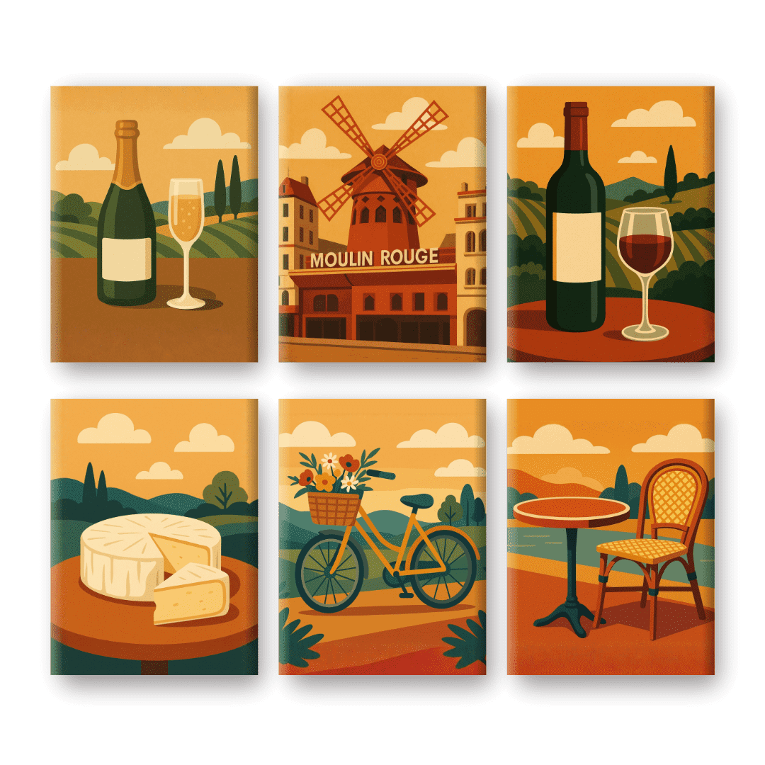 6 Mini Paintings - Taste of France Set