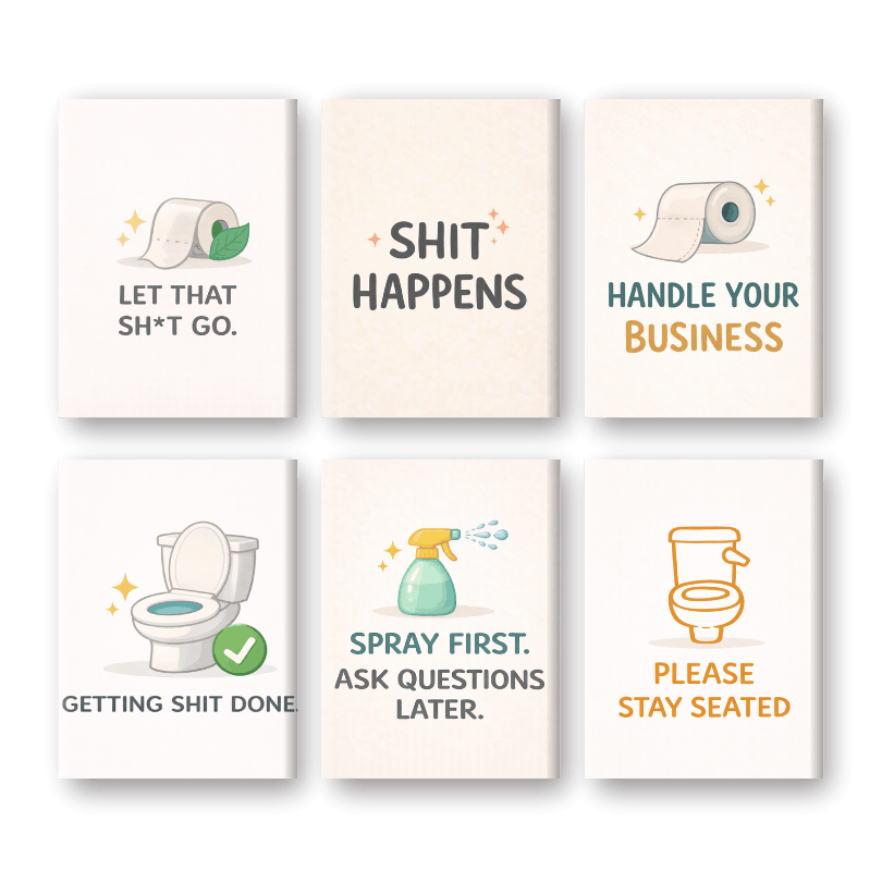 6 Mini Paintings - Toilet Quotes Set