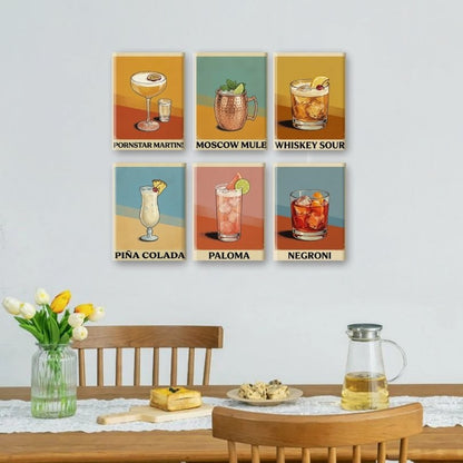 6 Mini Paintings - Vintage Cocktail Posters Set