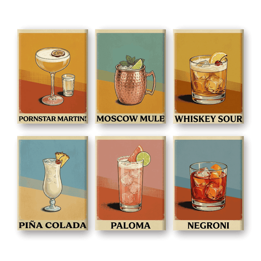 6 Mini Paintings - Vintage Cocktail Posters Set