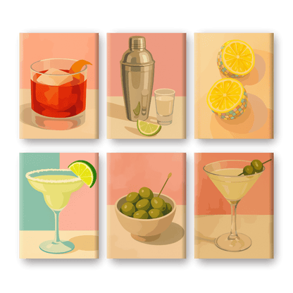 6 Mini Paintings - Vintage Cocktail Set