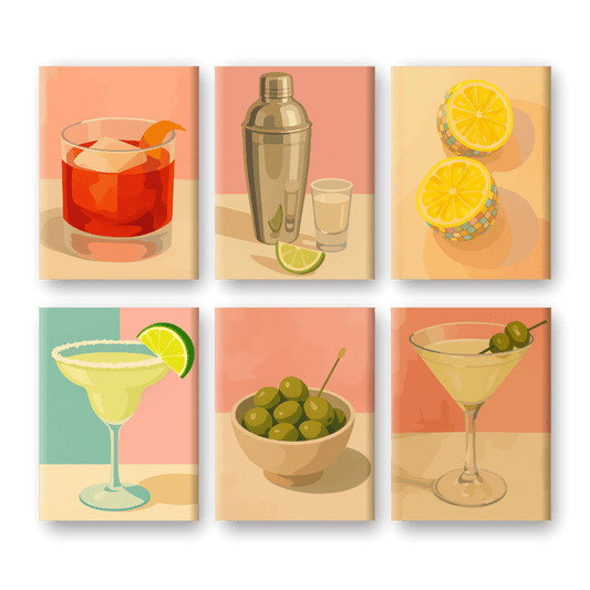 6 Mini Paintings - Vintage Cocktail Set