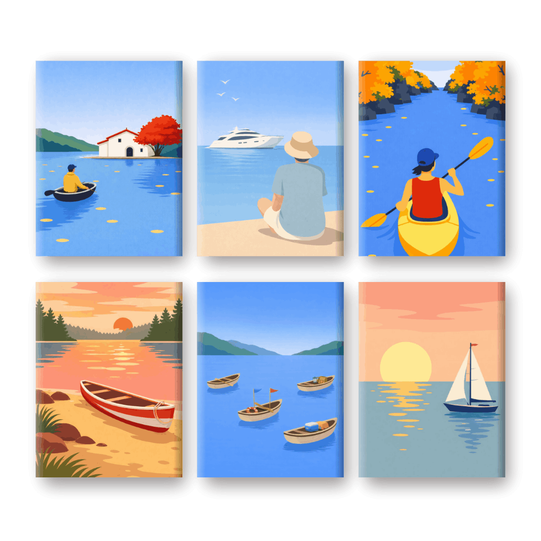 6 Mini Paintings - Water Landscapes Set