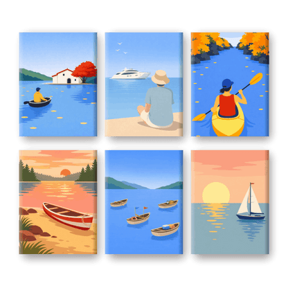 6 Mini Paintings - Water Landscapes Set