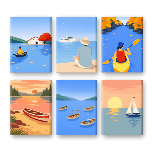 6 Mini Paintings - Water Landscapes Set